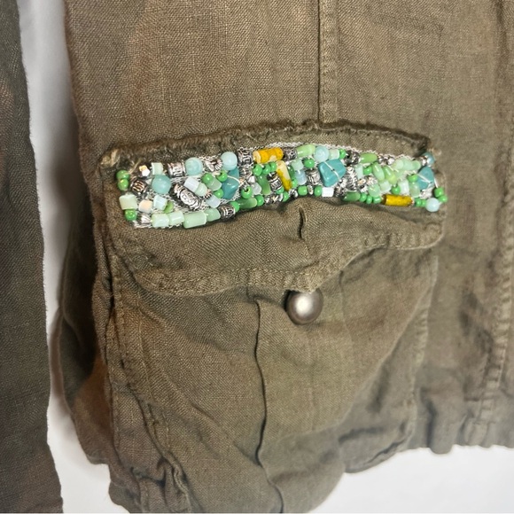 Club Voltaire | Linen Gemstone Trim Lightweight Military Jacket - Picture 3 of 5